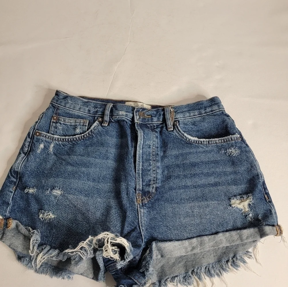 Free People Lasso Denim Shorts Sz 31 Cut-Off Distressed Button Fly